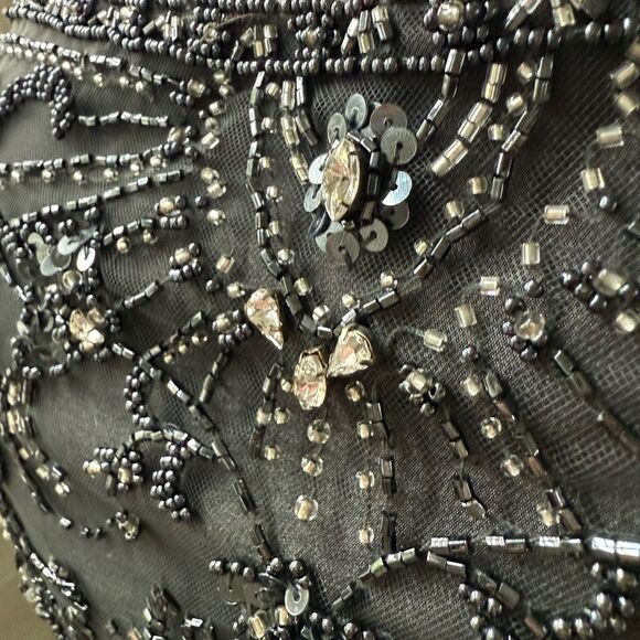 Taffeta Charcoal Grey Ball Formal Gown Beaded Sequins Rhinestone Dress 20 - Picture 4 of 8